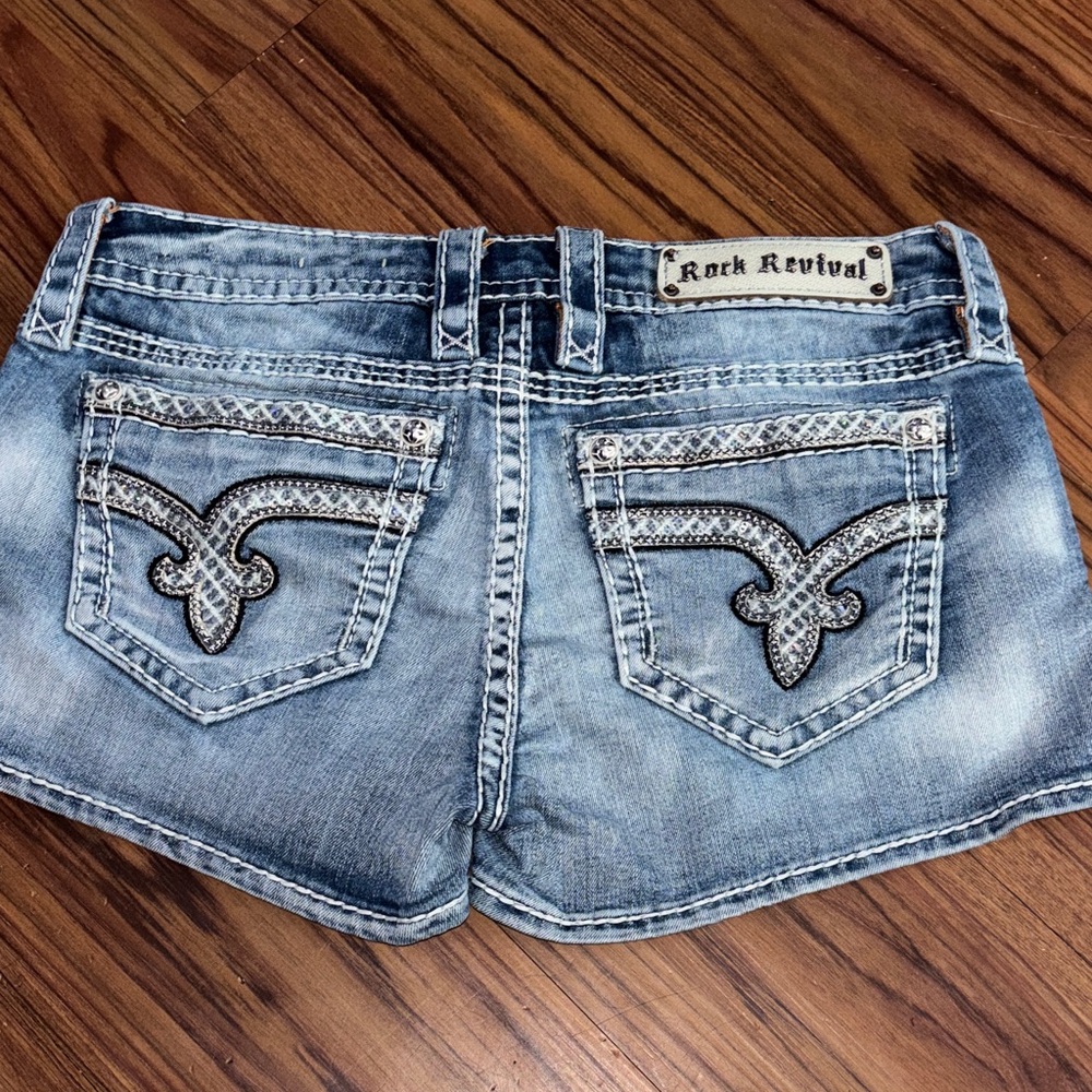Rock Revival Light Blue Embellished Denim Shorts